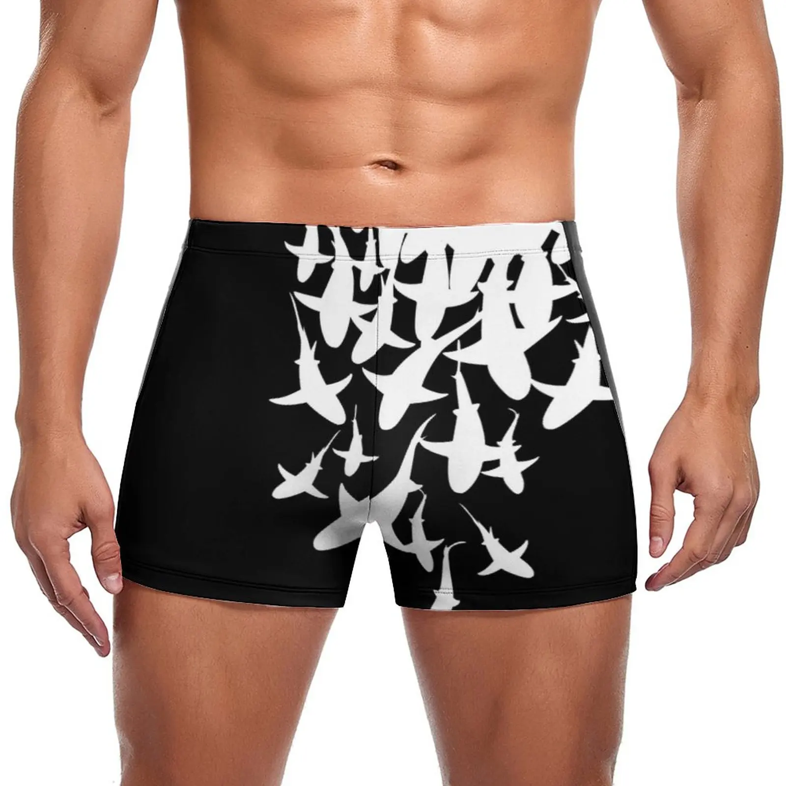 

White Shark Pattern Swimming Trunks Ocean Life Animal Print Print Durable Swim Boxers Beach Large Size Men Swimsuit