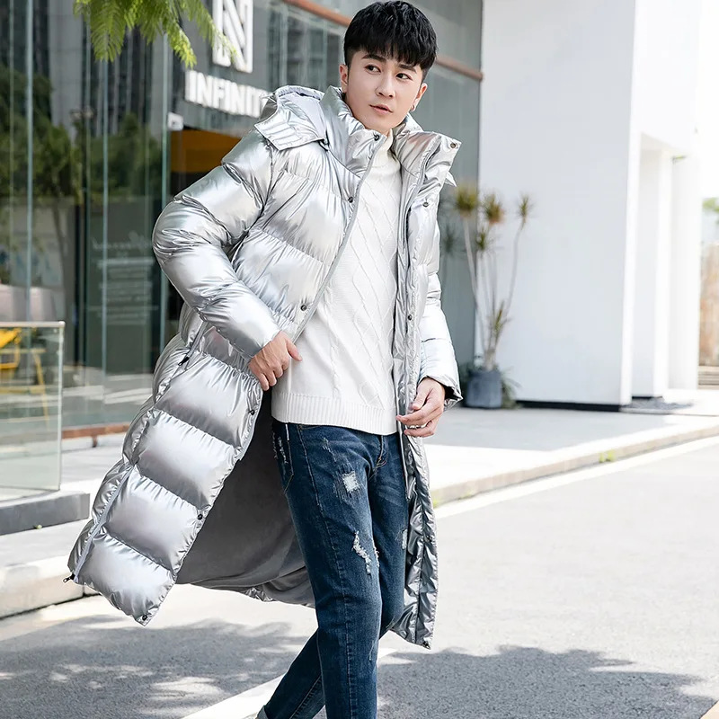 Cotton Coat Mens Medium Length Knee Down Cotton Coat Womens Silver Sportsmans Coat Winter Training Suit