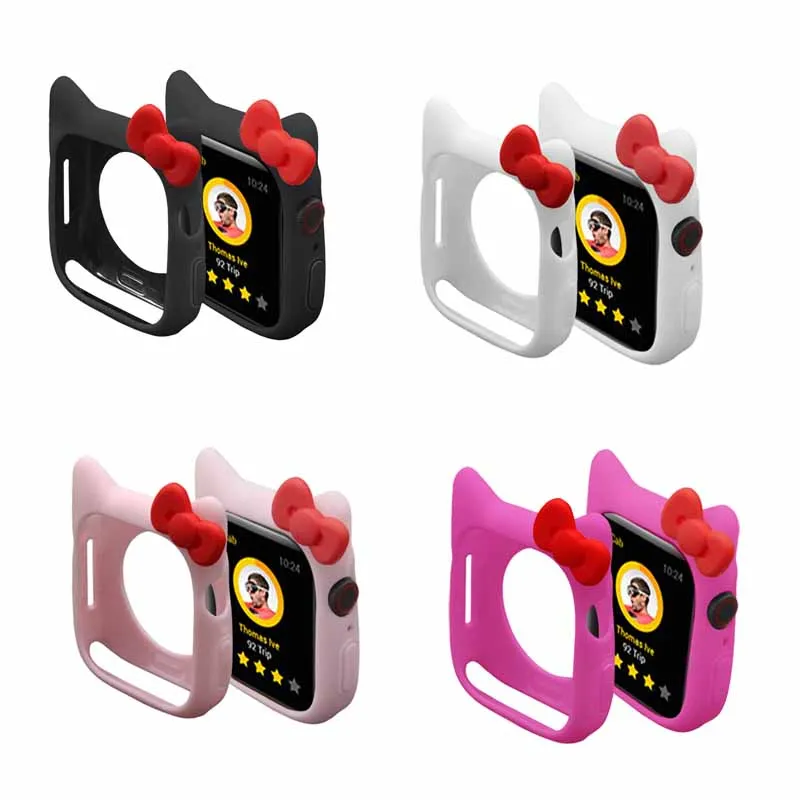 Anime Hello Kitty 40 44Mm Apple Watch Protective Case for Watch Cover Bow Cat Iwatch Se Watch Silicone Protection Watch Shell