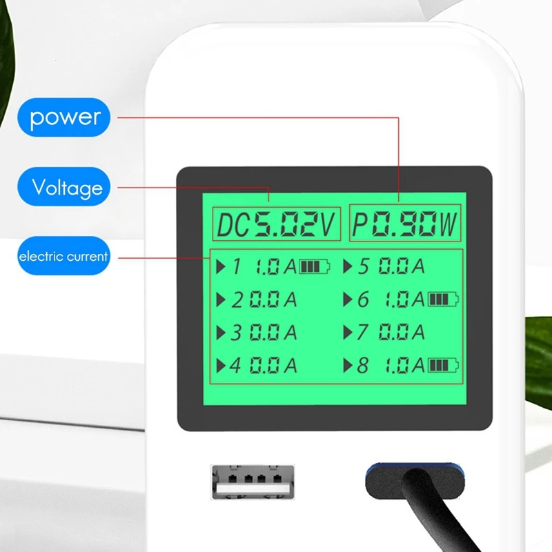 Умное зарядное устройство USB со светодиодным дисплеем 8 портов 40 Вт быстрая