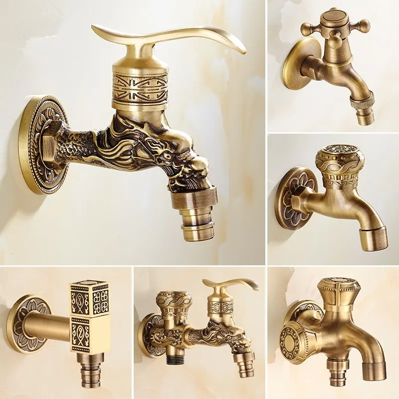 Anituqe Bronze Washing Machine Crane Decorative Outdoor Faucet , Vintage Garden Bibcock Tap Wall Mounted Mop Faucet Brass WF