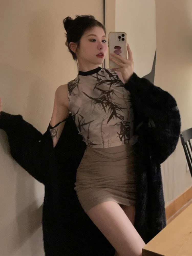 Koshiki прозрачная сетчатая майка с контрастным рисунком укороченный жилет Y2k