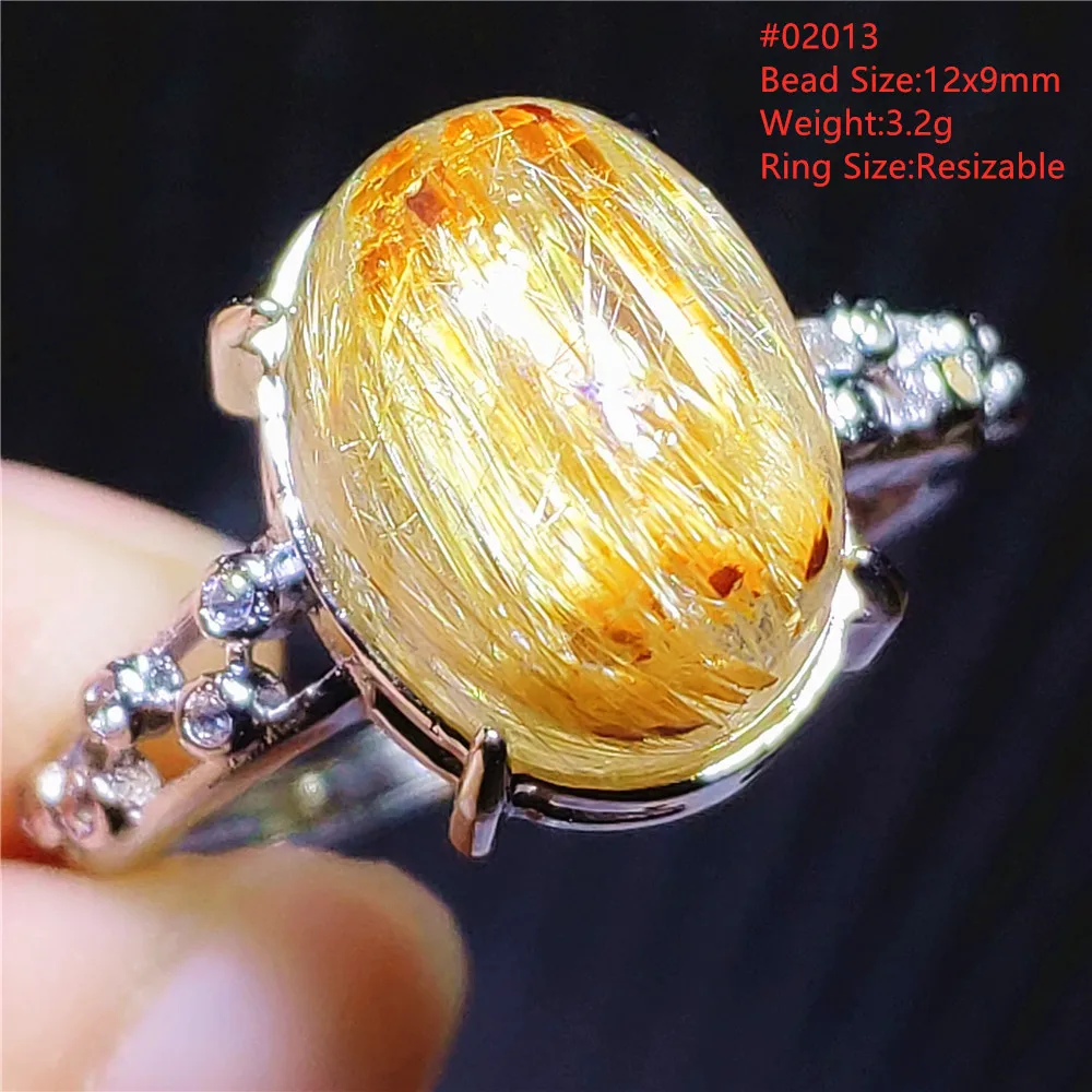 

Natural Gold Rutilated Quartz Adjustable Ring Brazil Silver Woman Men Beads Yellow Rutilated Ring Fashion Jewelry AAAAA