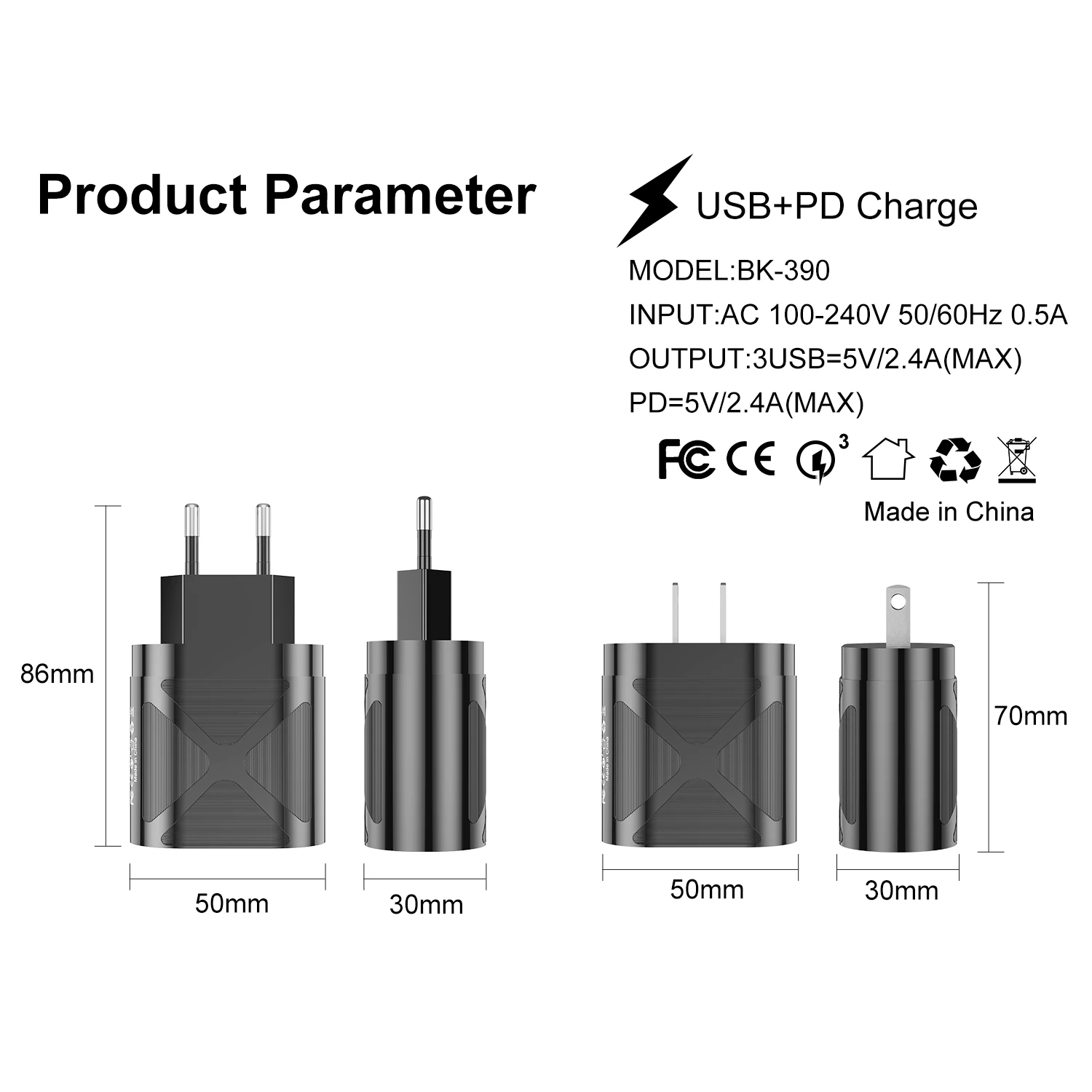 4 Ports 48W QC 3.0 Quick Charge USB EU/US/UK Plug Wall Mobile Phone Fast Home Charger Travel Adapter | Мобильные телефоны и