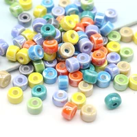 flat round ceramic beads for jewelry making necklace bracelet 4x6mm multicolor shining porcelain beads wholesale