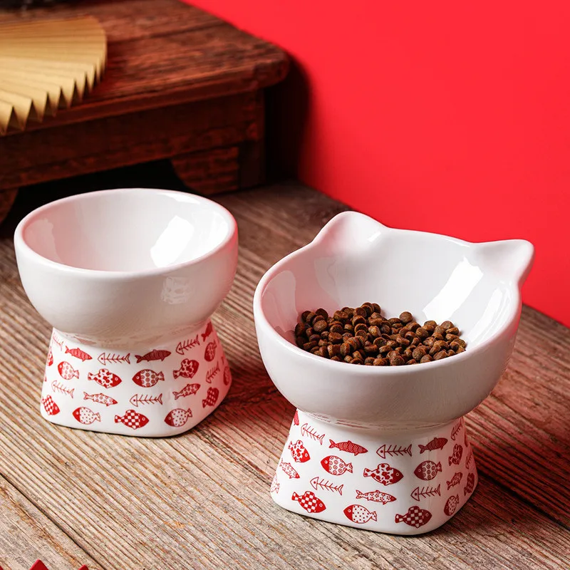 

Cat Bowl High Foot Dog Bowl Neck Protector Cat Pet Food Water Bowl Anti-tip Binaural Pet Feeding Cat Accessorie Pet Dessert Bowl