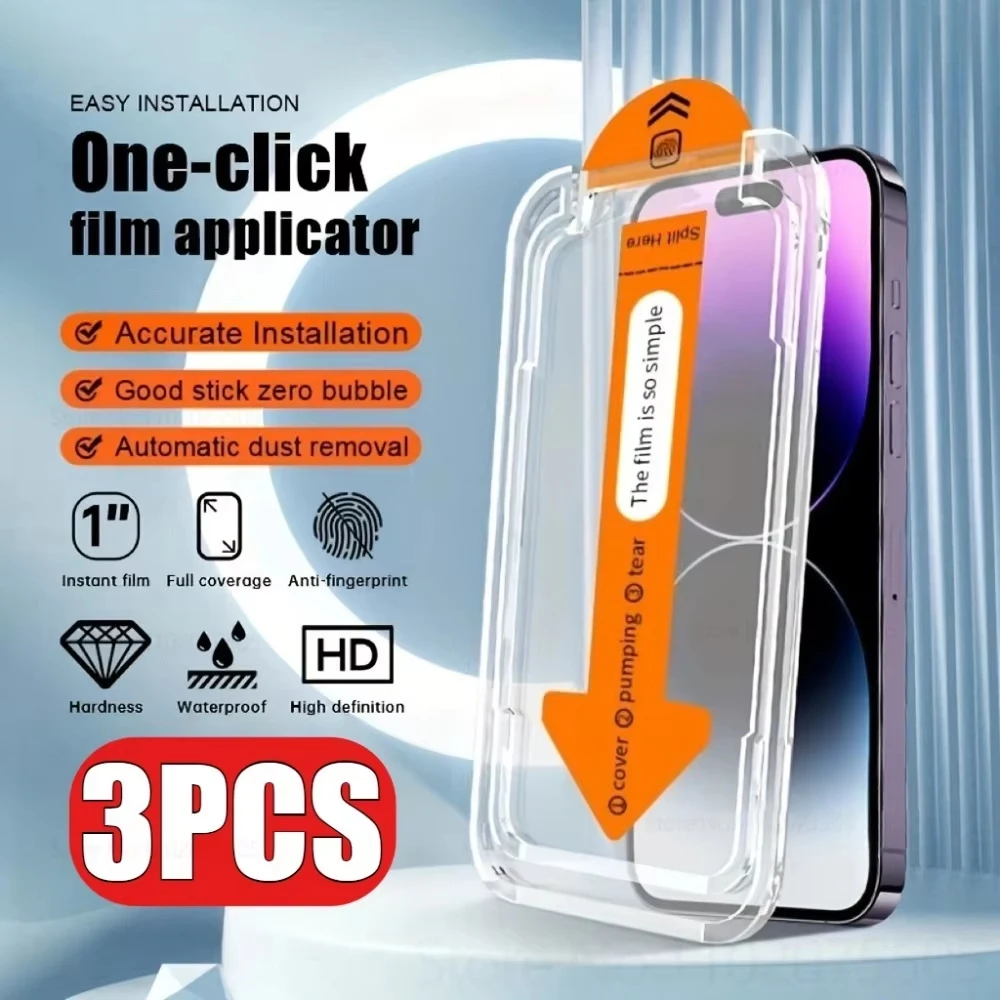 Protector de pantalla HD de 3 uds para iPhone 17 16 15 14 Pro Max 13 12 Mini 11 16e 15 16 Plus XR XSMax 6 7 8 vidrio de instalación sin polvo