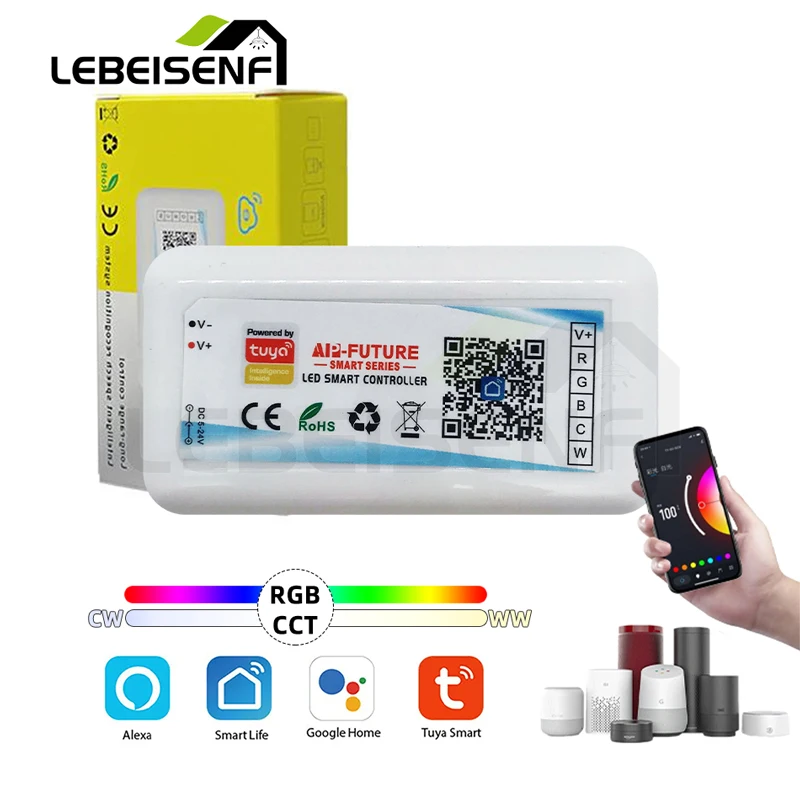 

WiFi RGBCW RGB CCT RGB+WW+CW LED Controller DC 5-24V 18A 5 Channel PWM Dimmer Tuya Smart Life APP for COB FOB Color Strip Light
