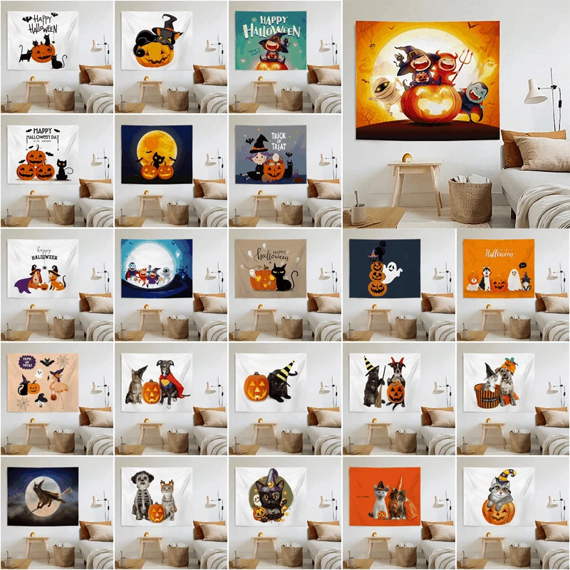 Terror Picnic Mats Pumpkin Decoration Halloween Wall Cloth Witch Aesthetic Room Decor Blanket Tapestry Background Carpet Hippie