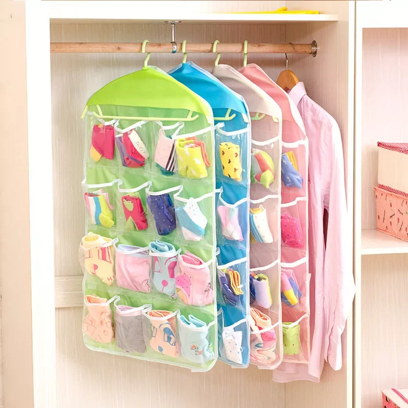 

HOT sale Storage Box 16 Pockets Clear Home Hanging tool Bag Socks Bra Underwear Rack Hanger Storage Organizer Bedroom Mesh Bag