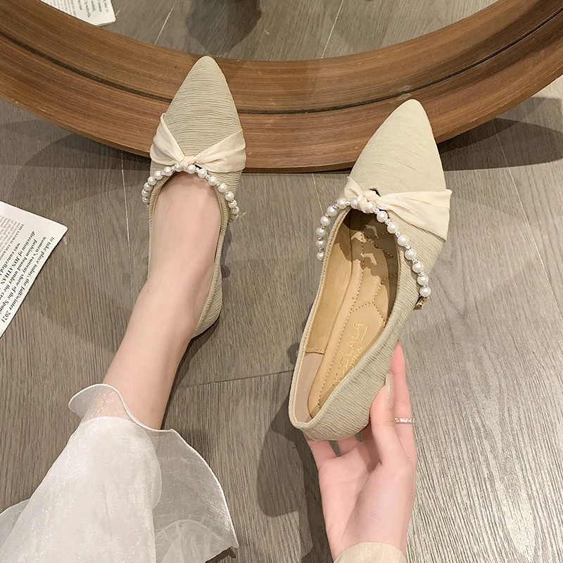 

Moccasin Shoes Female Footwear Autumn 2022 Fashion Women's Casual Sneaker All-Match Pearl Decorateion Pointed Toe Moccasins New