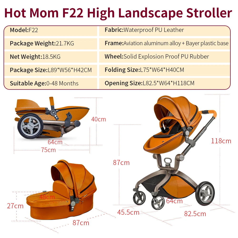 Baby Stroller 3 in 1,Hot Mom Travel System High Land-Scape Stroller with Bassinet in 2020 ,Upgrade Grid Color images - 6