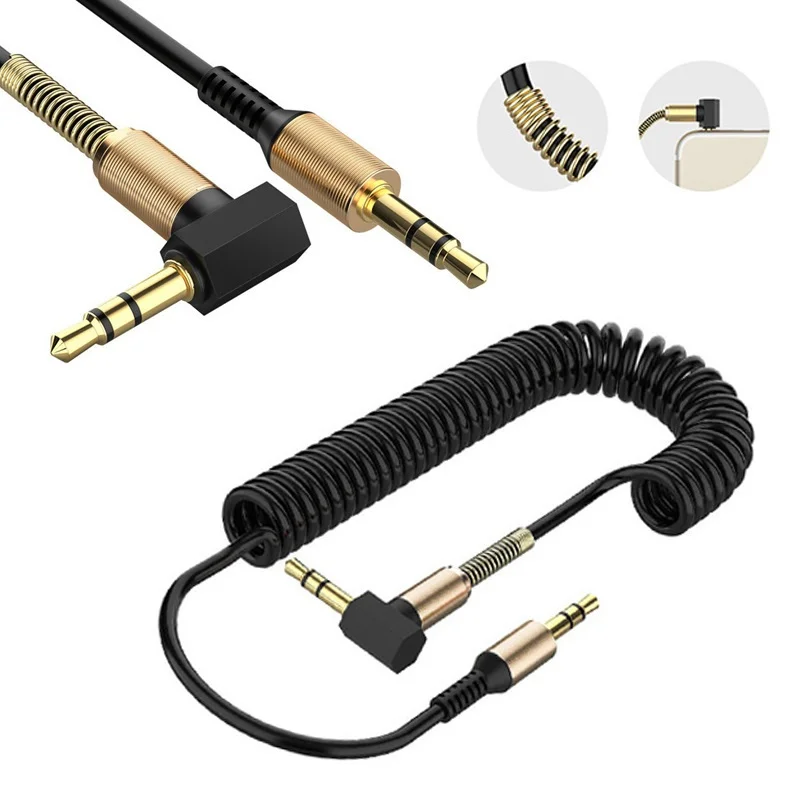 

3.5mm extension audio cable 90 Degree Spring 3.5 mm Jack Aux Cable 1.5M for Headphones Car Speaker Xiaomi Huawei Samsung