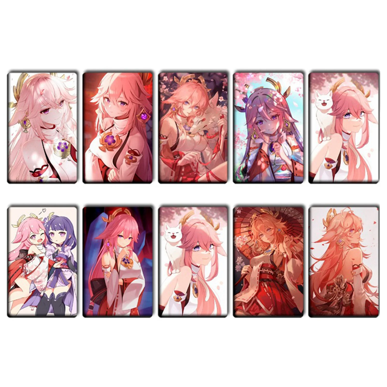 10 наклеек на автобус, обед и банк с персонажами из игры Genshin Impact.