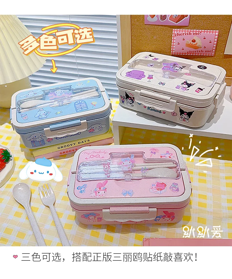 Sanrio Милая Kuromi Melody Bentou коробка большая емкость Cinnamoroll мультфильм Ланч-бокс Diy