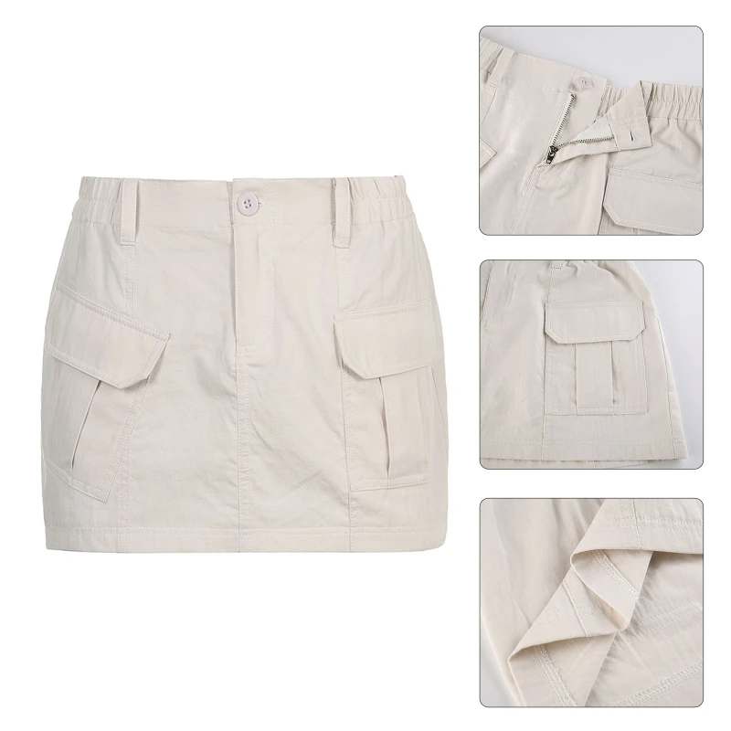 Skirts White Cargo Skirts Pockets Mid Waisted Dropshipping