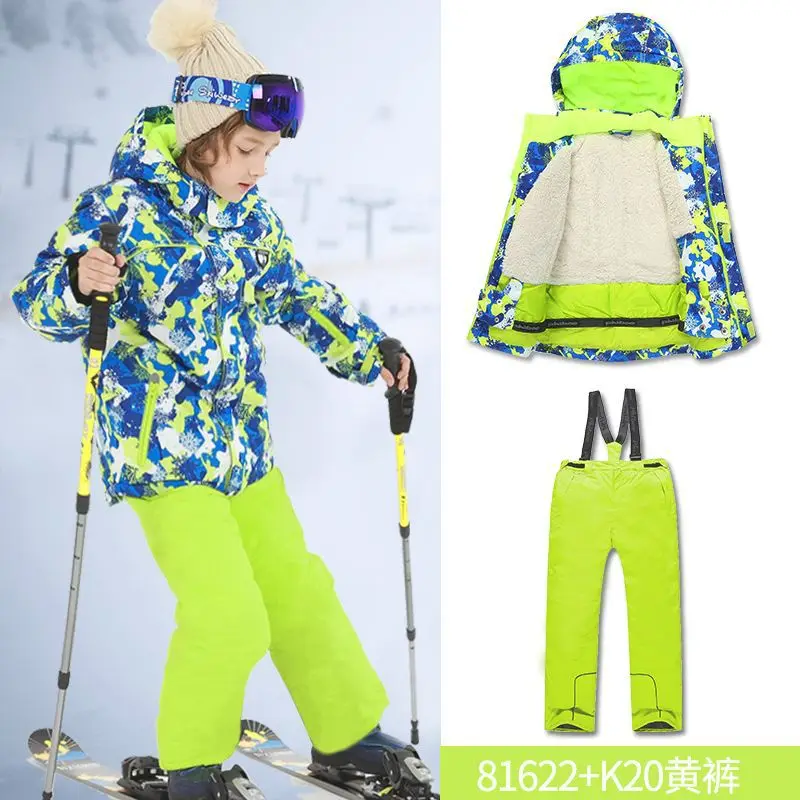 Kids Snowboarding Sportswear Sets Waterproof Windproof Boys Ski Suits Jacket Pants Winter Keep Warm Thickened Sweater Coat images - 6