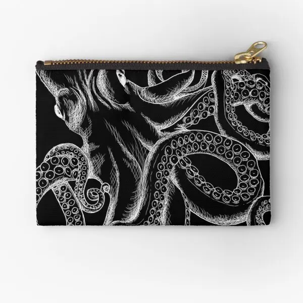 

Octopus White Line Art Zipper Pouches Small Packaging Cosmetic Socks Underwear Key Men Wallet Pocket Storage Bag Women Money