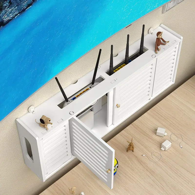 Office Wall-mounted Wood Wireless Wifi Router Storage Box Shelf Wall Hangings Bracket Cable Home Decoration Rack | Дом и сад