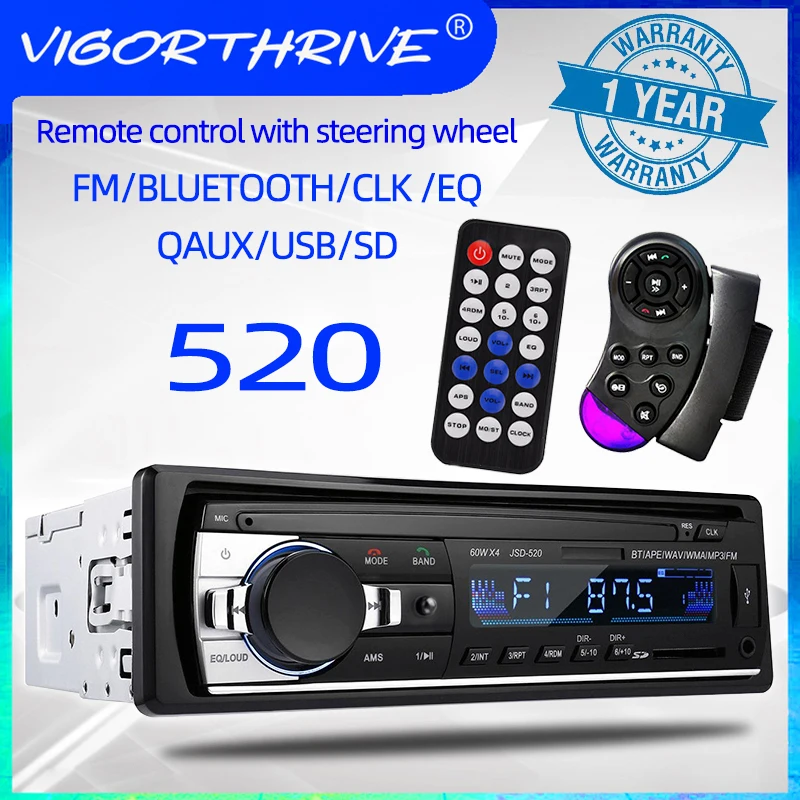 VIGORTHRIVE Car Radio 1DIN USB MP3 Player SD Bluetooth FM Receiver WMA/WAV Cheap 4*60W EQ with Steering Wheel Remote Control |