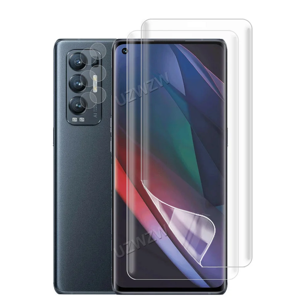 

4 in 1 For Oppo Find X3 Neo Screen Protector Soft Hydrogel Film 3D Full Coverage & Camera Lens Film