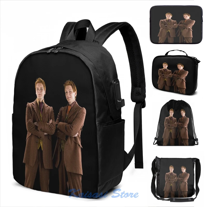 Funny Graphic print Fred and George Weasley USB Charge Backpack men School bags Women bag Travel laptop | Багаж и сумки