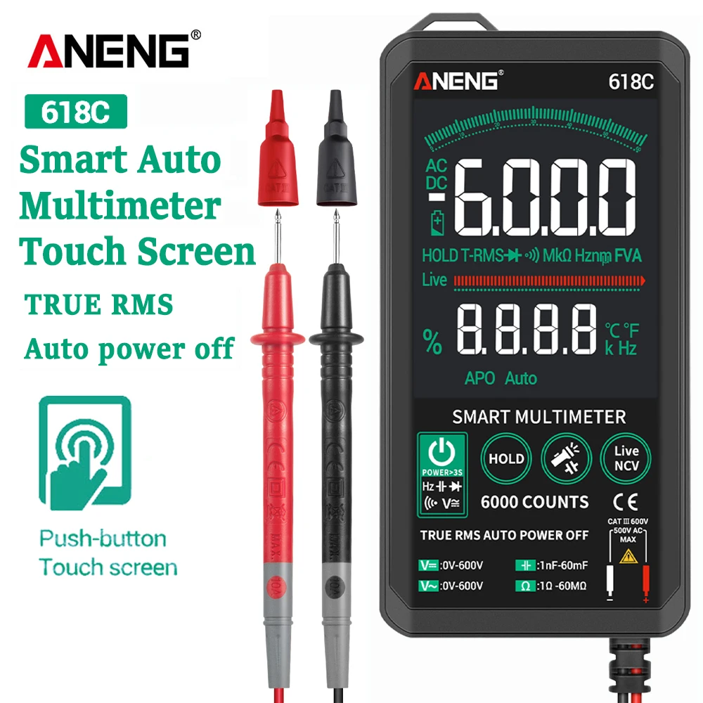 

Цифровой мультиметр ANENG 618C, умный сенсорный Аналоговый вольтметр постоянного тока, True RMS, автоматический тестер, профессиональные штатные и...