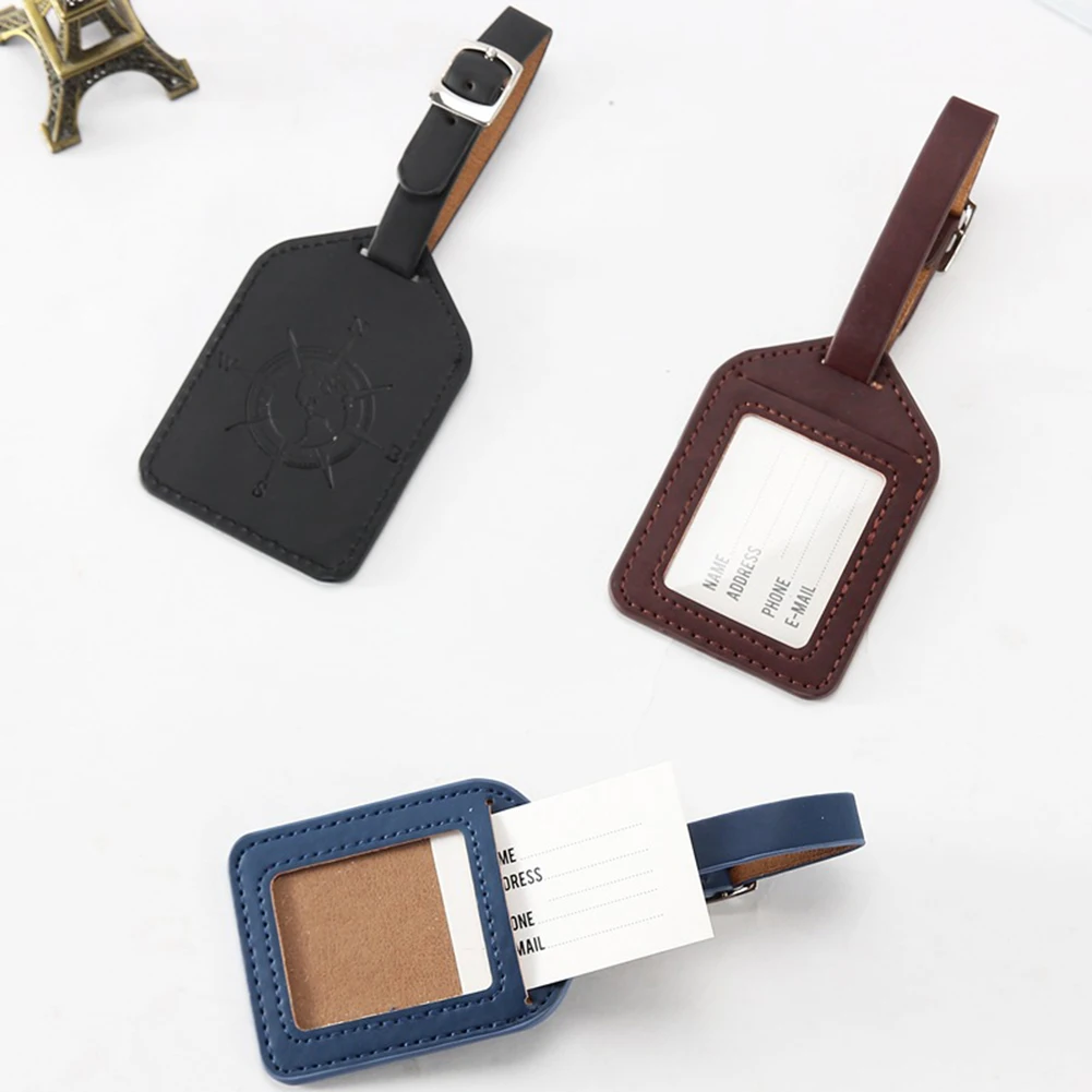 1 PC Portable PU Leather Luggage Tag Suitcase Identifier Label Baggage Board Bag Tag Name ID Address Holder Travel Passport Card
