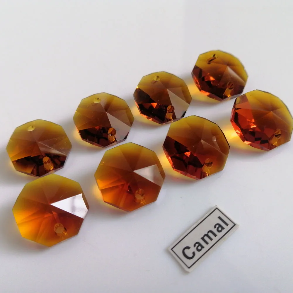 Camal 20 шт. Янтарный 14 мм 1/2 отверстия хрустальные Восьмиугольные свободные бусины