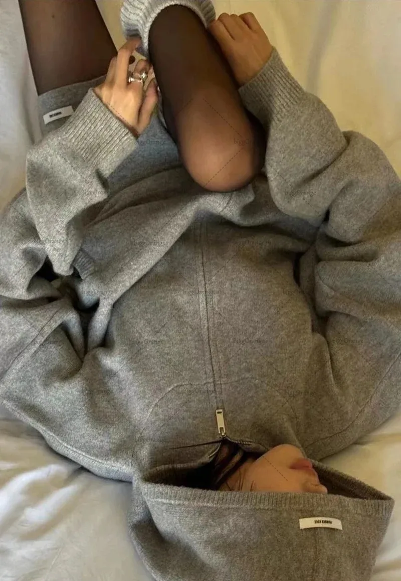 Y2k Harajuku персонализированная одежда модный серый комплект из двух предметов шорты