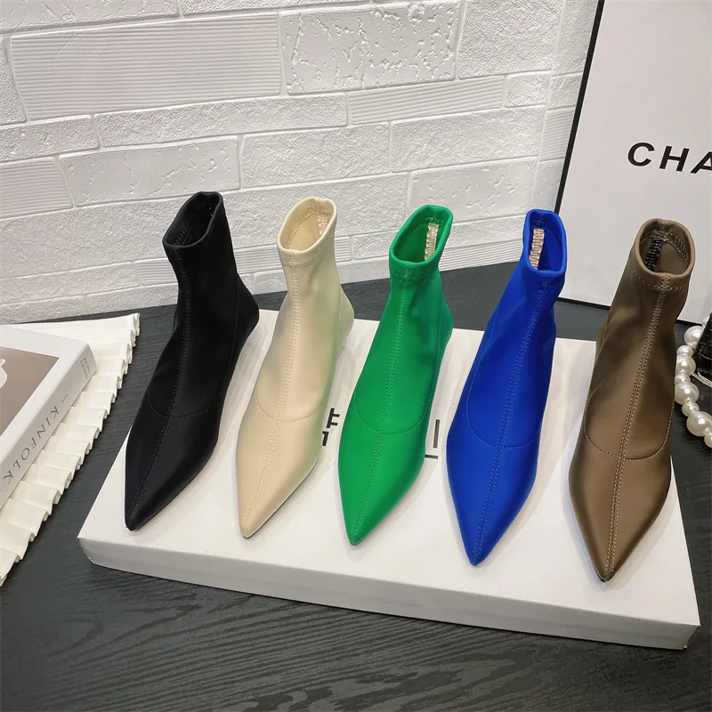 Women Ankle Boots Pointed Toe New Autumn Brand Ladies Zipper Kitten Heels Pumps Female Dress Shoes Slip On Modern