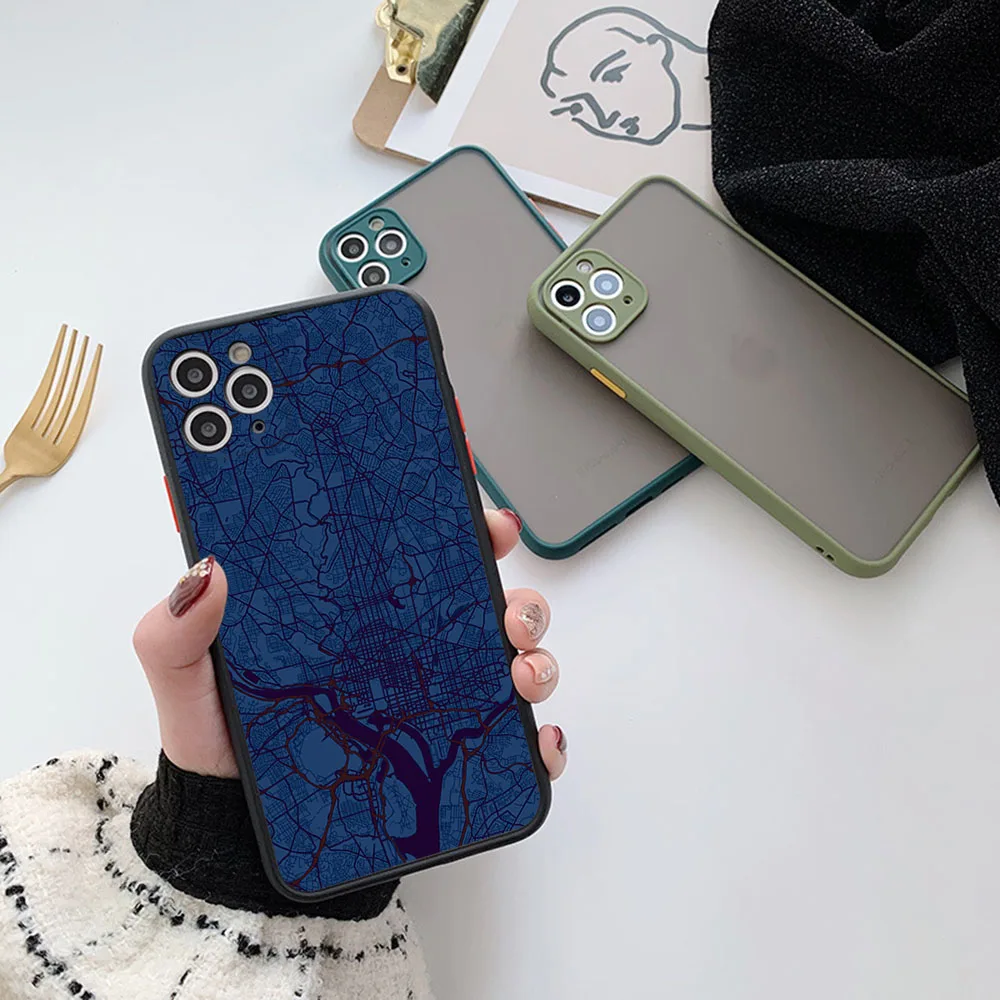 Translucent Phone Case For iPhone 16 15 14 7 8 Plus 13 12 11 Pro Max X XR XS SE Mini Luxury World Map Travel Matte Back Cover