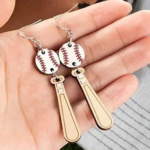 Деревянные бейсбольные Спортивные Повседневные индивидуальные серьги для