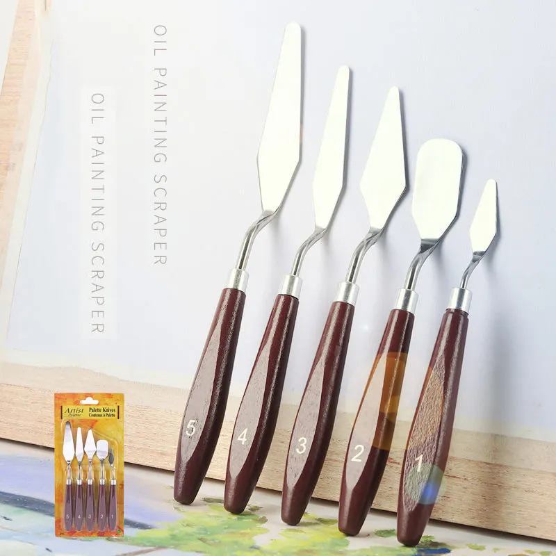 5pcs Painting Mixing Scraper Stainless Steel Spatula Palette Knife Oil Painting Accessories Color Mixing Art Tools