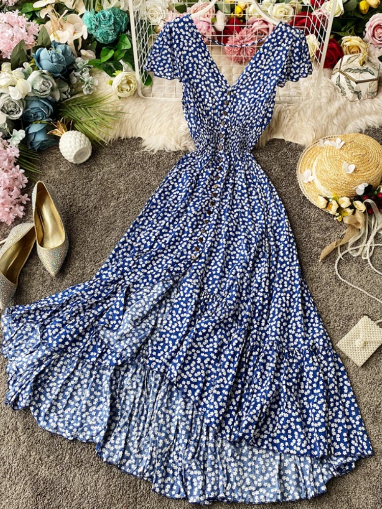 Женское платье с цветочным принтом LY VAREY LIN длинное летнее однобортное