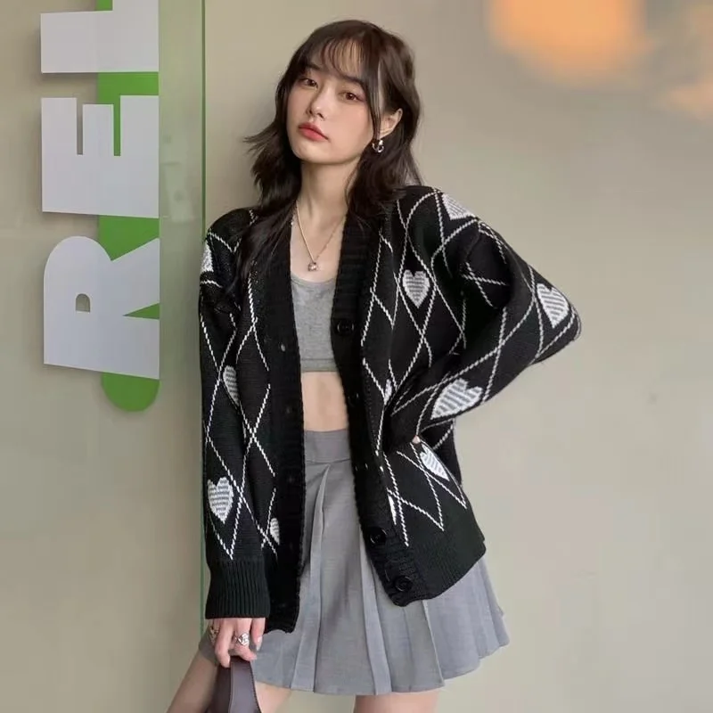 Женский вязаный жаккардовый кардиган повседневный винтажный свитер с узором