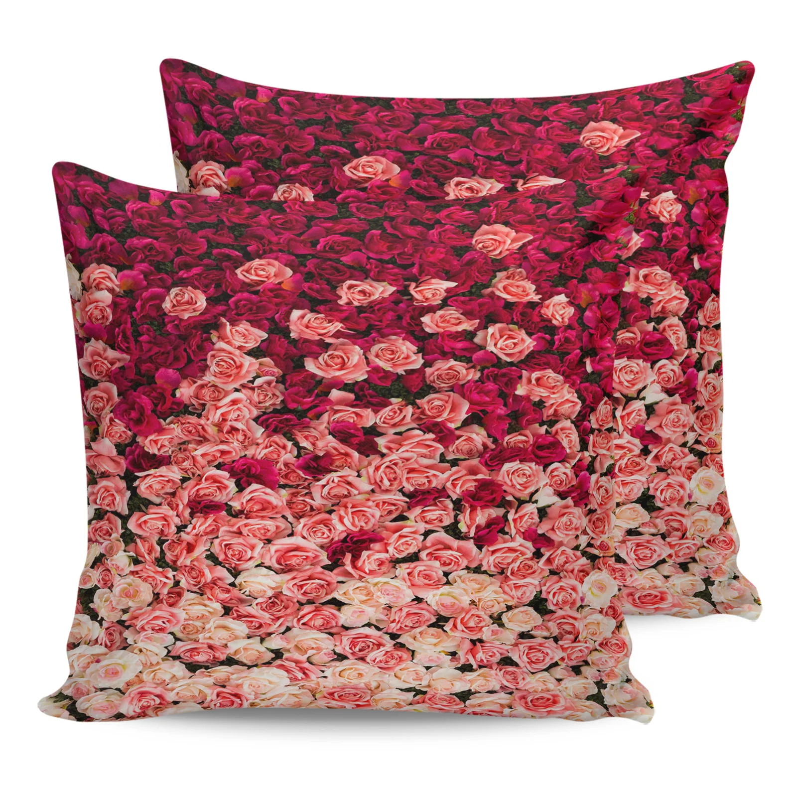 

2PCS Pillowcases Pink Red White Rose Cushion Cover Home Bedding Living Room Decorative Couch Throw Pillow Case