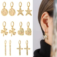 bohemian hoop earrings colorful zircon geometric pendant dangle earrings copper female ear rings party gift korean new fashion
