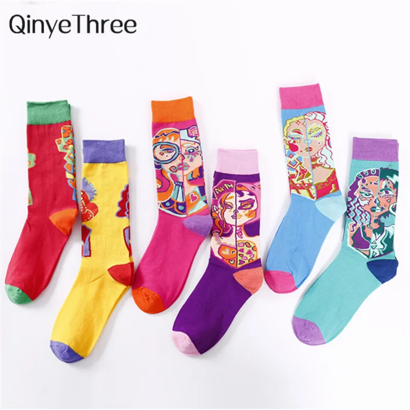 

Women Cute Funny Cartoon Robot Female Warrior Graffiti Painted Girls Art Tube Socks Hipster Street Harajuku Sokken Dropship