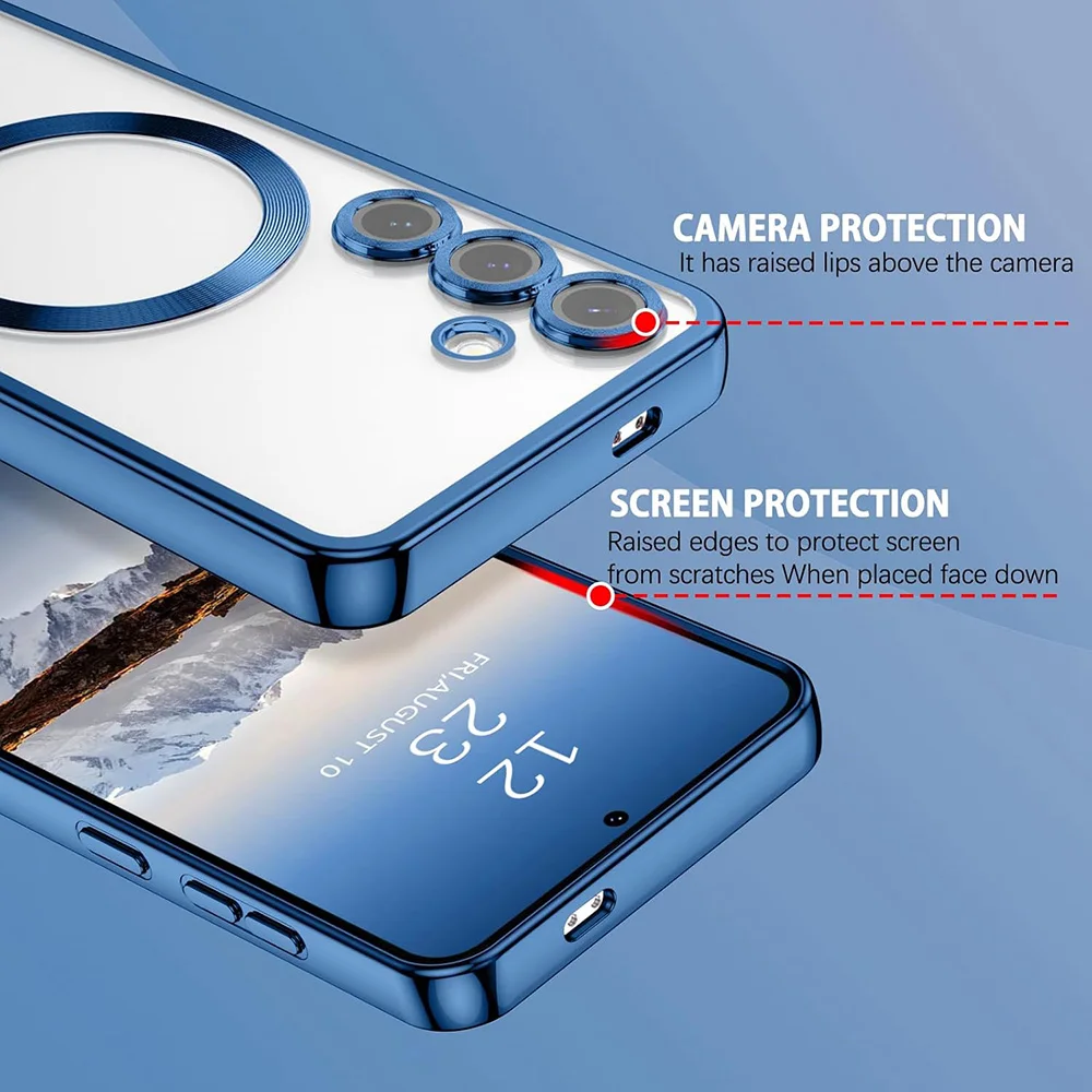 Фото Роскошный магнитный чехол Magsafe для Samsung Galaxy S25 Edge S24 S23 S21 FE Plus с ультра блестящим покрытием, силиконовый чехол, прозрачный мягкий №4
