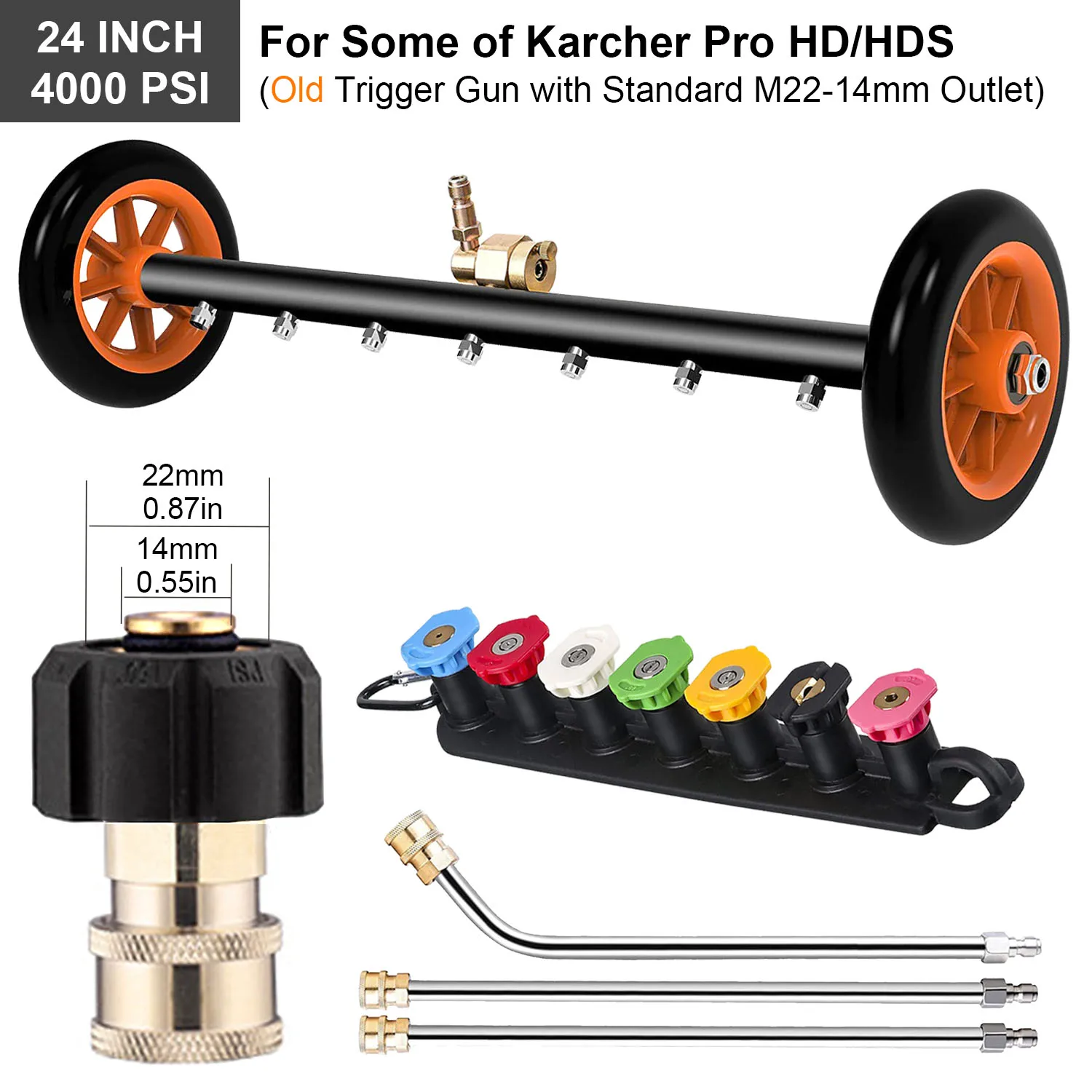 

24-дюймовая мойка высокого давления, очиститель поверхностей ходовой части, водяная метла под автомобильным шасси, мойка пола, быстроразъемный разъем 1/4 дюйма Karcher Sun Joe