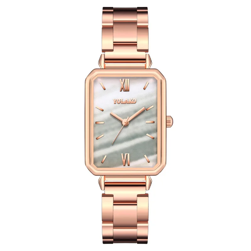 Popular Square Green Steel Band Quartz Casual And Fashionable Women's Watch Can Be Used As A Gift
