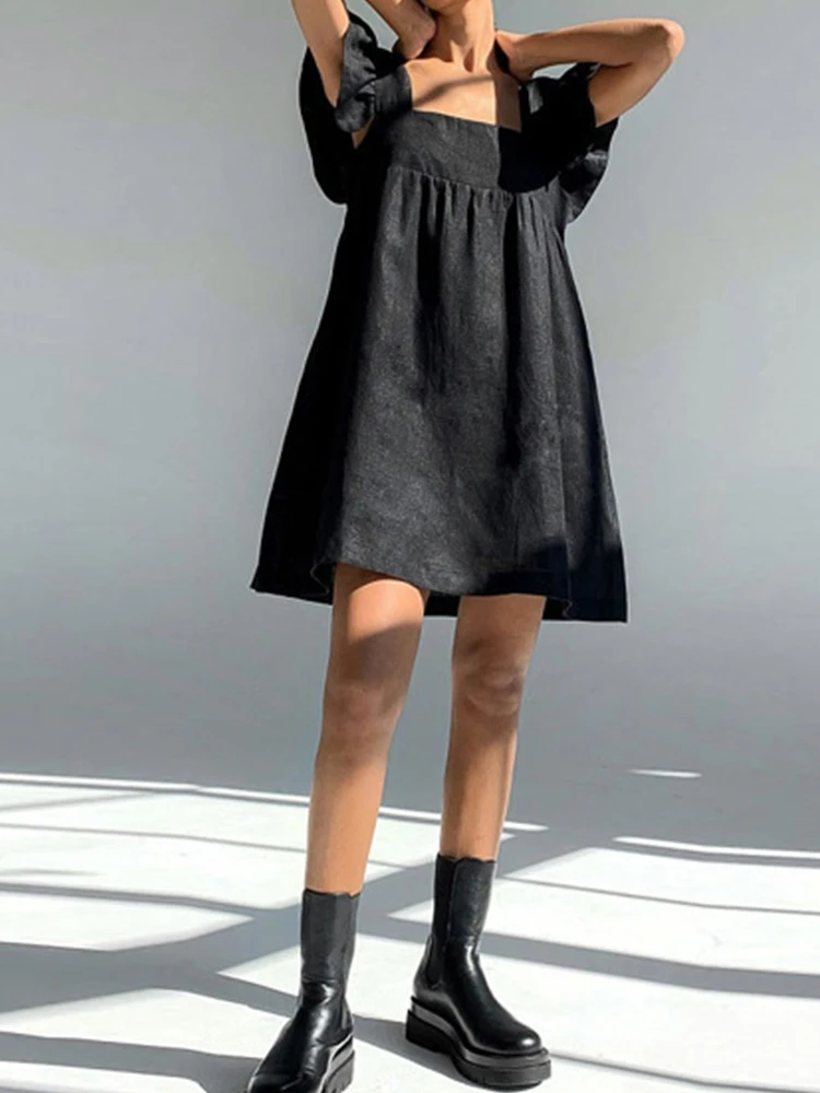

Summer Ruffles Fly Sleeve Dress Woman Fashion Simple Square Neck Ladies Dresses Loose Casual Midi Dress For Women'S 2022 New