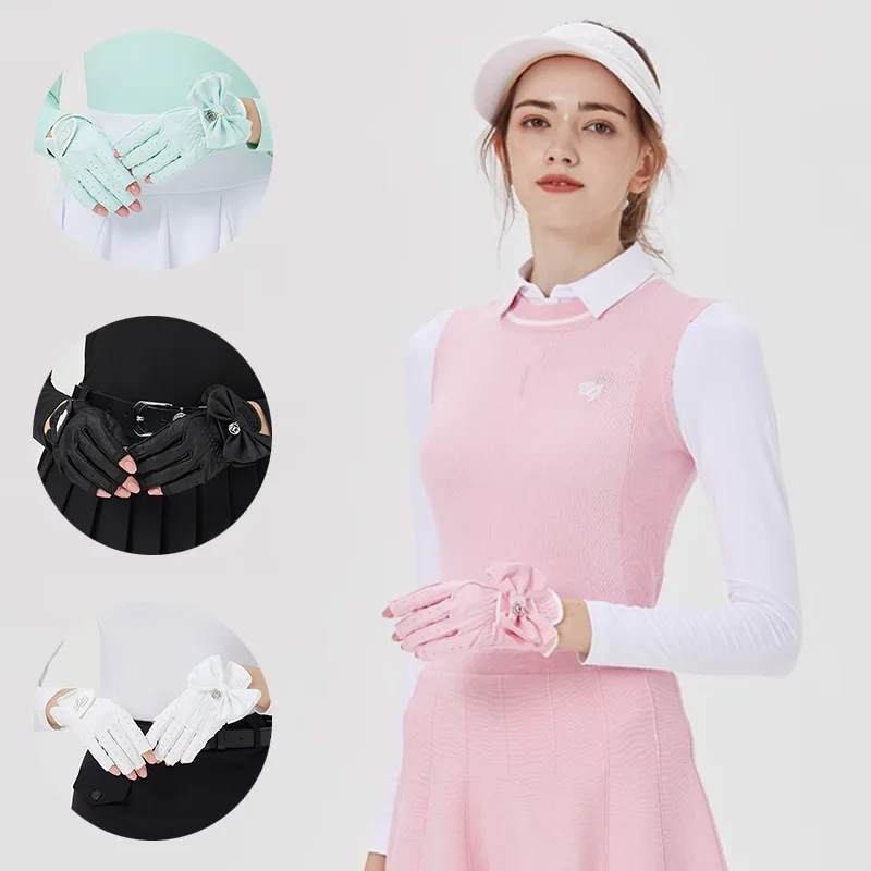 

Перчатки Blktee женские для гольфа, дышащие Нескользящие митенки без пальцев, с бантом, для левой и правой руки, сенсорный экран, 1 пара