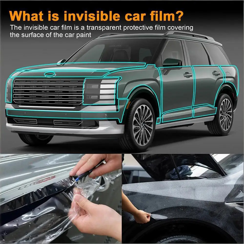Фото Для Hyundai Palisade 2026-UP: Защитная пленка из ТПУ для бампера и капота, устойчивая к царапинам, самовосстанавливающаяся ﻿   Набор невидимой предварительно нарезанной защитной пленки (PPF) №2