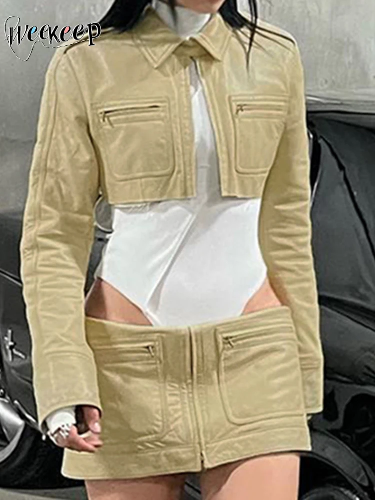 Weekeek шикарная кожаная куртка уличная с карманами Лоскутная супер укороченная в
