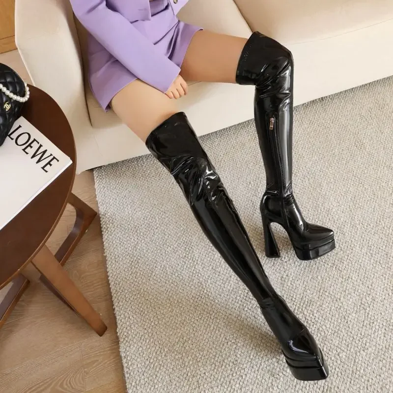 Arden Furtado/2024 высокие сапоги до бедра из лакированной кожи водонепроницаемые