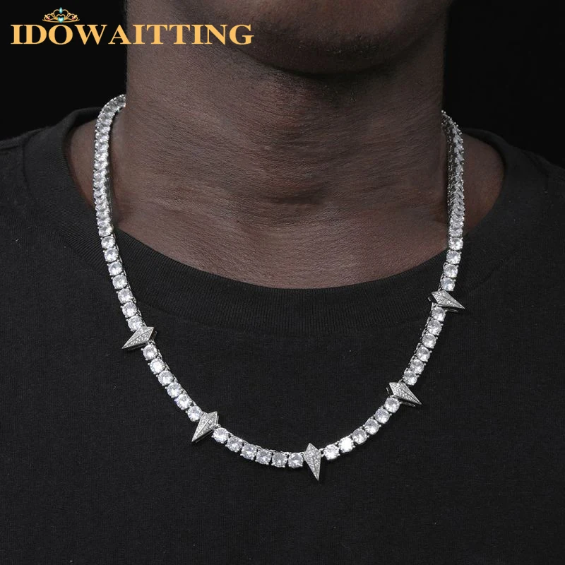 

Iced Out Spike Charm CZ Choker Necklace 5mm Tennis Chain Bling 5A Cubic Zircon Gold Silver Color Hip Hop Men Boy Cool Jewelry