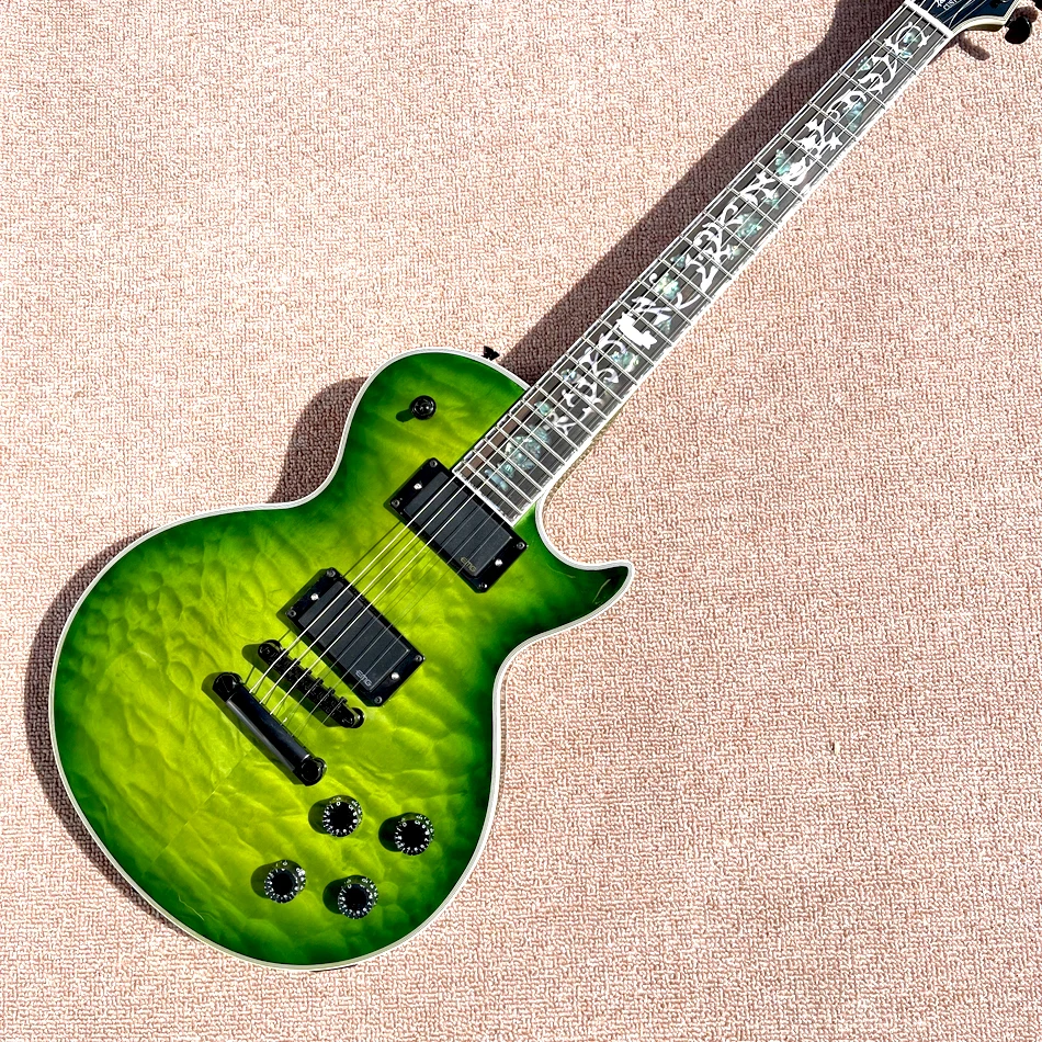 

Custom LP Electric Guitar, Rosewood Fingerboard, Green Burst Color, Quilte Maple Top, Black Hardware, Free Shipping