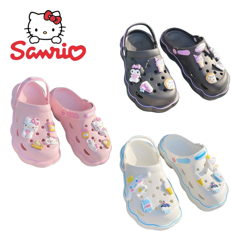 

Sanrios Kuromi Cinnamoroll Hellokittys тапочки аниме милые Мультяшные сандалии дышащие удобные нескользящие кавайные пляжные туфли